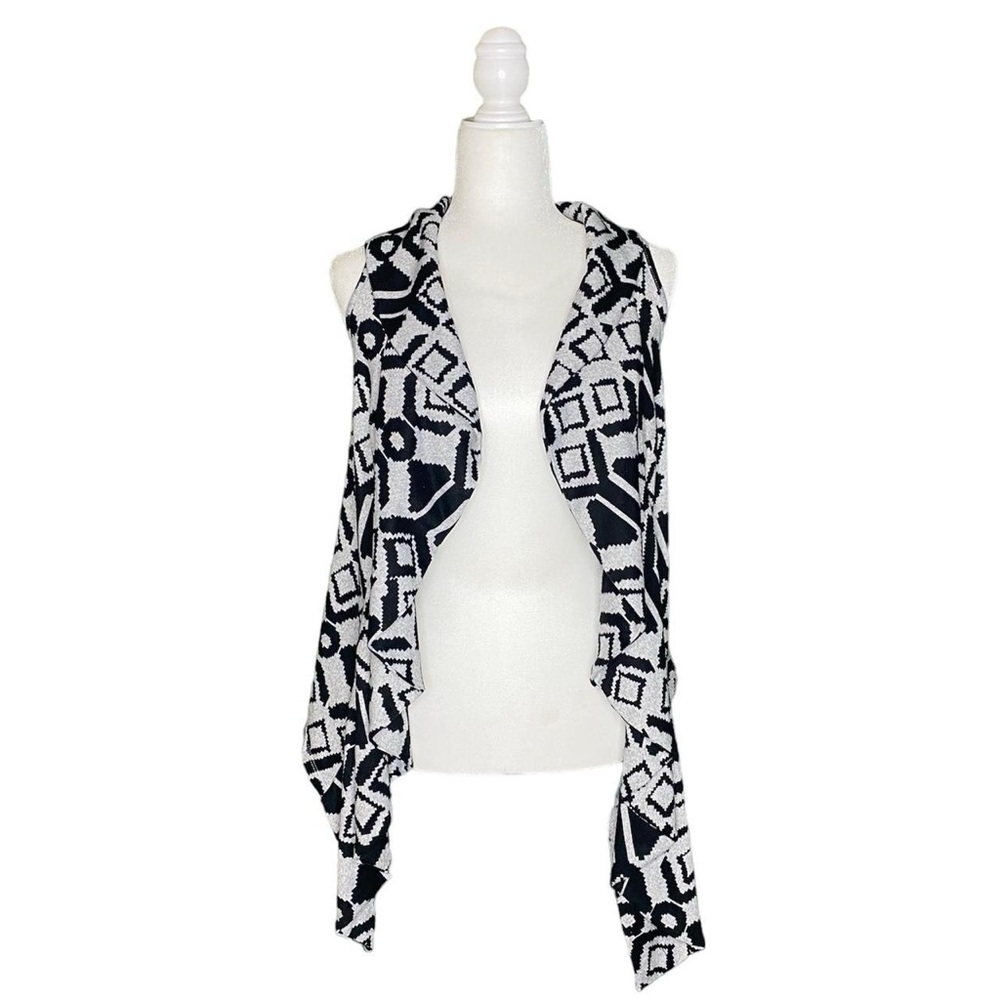 NWOT Geometric Draped Open-Front Vest with Waterfall Collar · Size S (fits S/M)